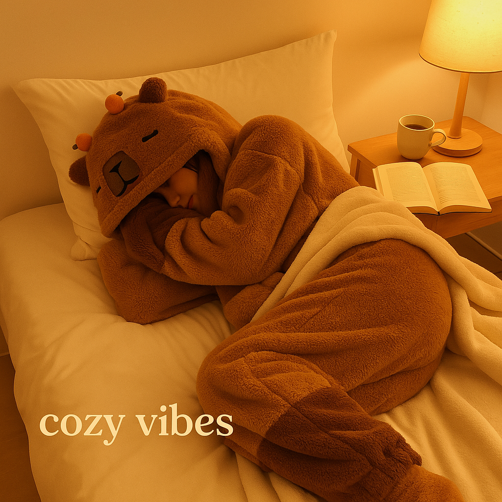 Image of Cozy Up This Winter: Warm & Snuggly Capybara Pajama Set for Ultimate Comfort