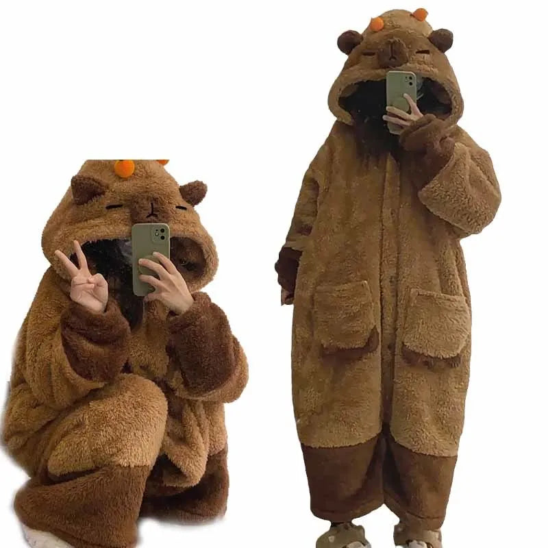 Image of Warm & Snuggly Capybara Pajama Set: The Ultimate Cozy Choice for Winter Nights